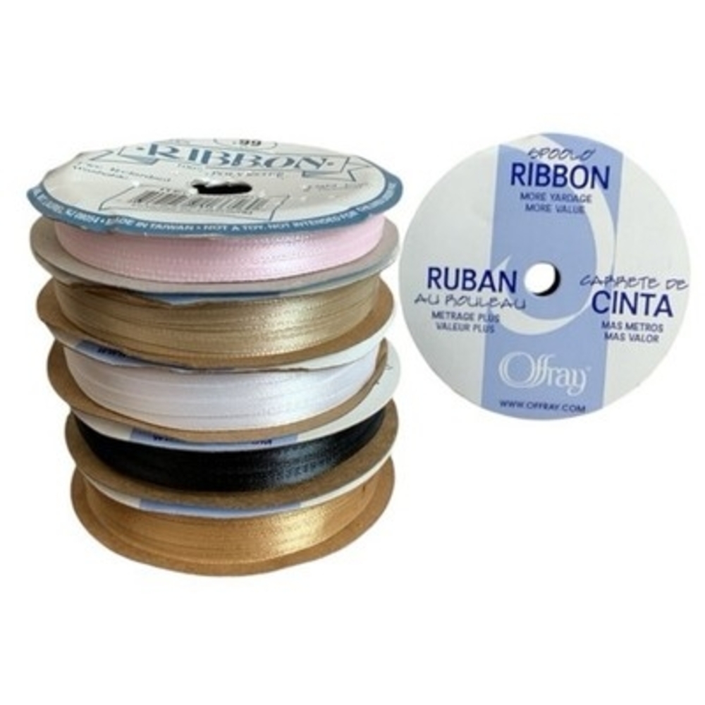 Offray Satin Ribbon Lot 6 Rolls Mixed Colors Gold Pink White Black Craft NOS